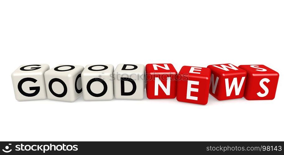 Red and white cube with good news word. 3D rendering