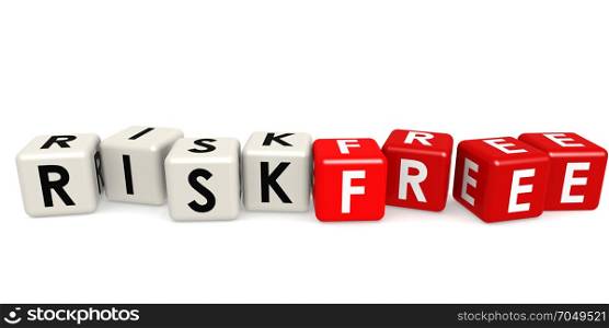 Red and white cube with risk free word. 3D rendering