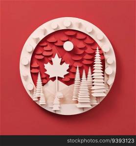 Red and White Delight Minimalistic Paper Cut Craft Illustration for Canada Day. For print, web design, UI, poster and other.