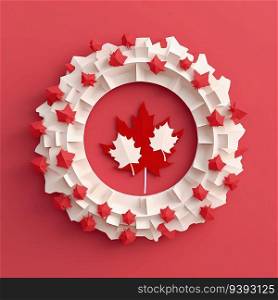 Red and White Delight Minimalistic Paper Cut Craft Illustration for Canada Day. For print, web design, UI, poster and other.