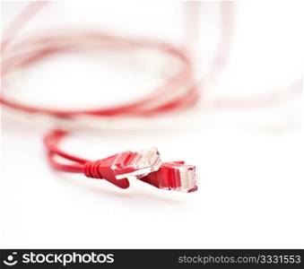 Red and White Ethernet RJ45 Cables on White Background