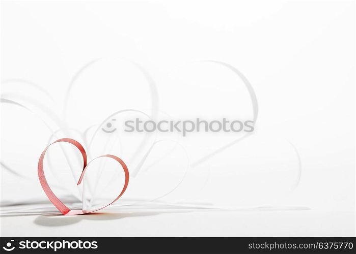 Red and white paper hearts composition, Valentines day concept. Paper hearts
