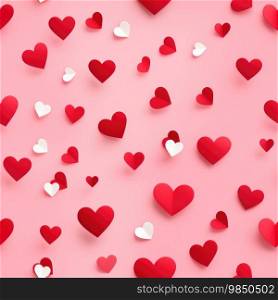 Red and white paper hearts on pink. Concept of love and celebration. Red and white paper hearts on pink. Concept of love and celebration.