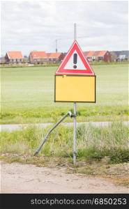 Red and white road traffic warning sign, the Netherlands