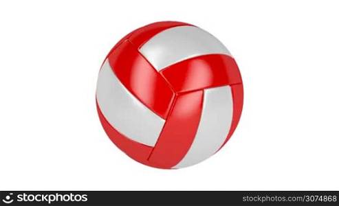 Red and white volleyball ball spin on white background