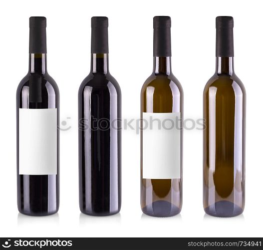 red and white wine bottle isolated over white background