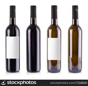 red and white wine bottle isolated over white background
