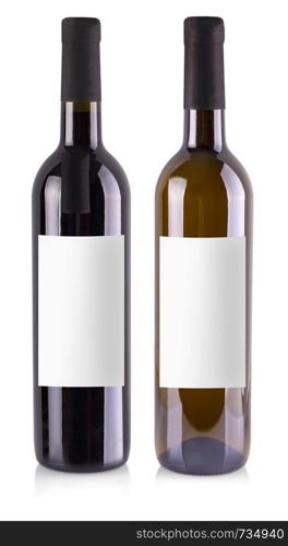 red and white wine bottles with label isolated over white background