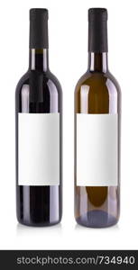 red and white wine bottles with label isolated over white background