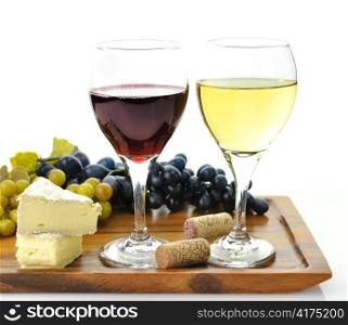 Red And White Wine Glasses with Grape And Cheese