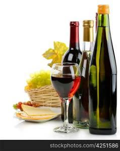 Red And White Wine With Cheese And Grape