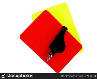 red and yellow card. red and yellow card and whistle