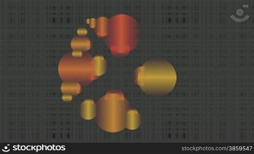 Red and yellow full-spheres appear and disappear on a gray background