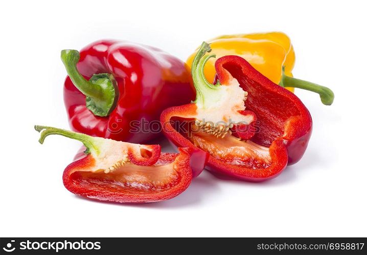 red and yellow pepper isolated on white background. pepper isolated on white