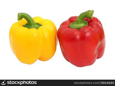 Red and yellow sweet bell pepper isolated on white background