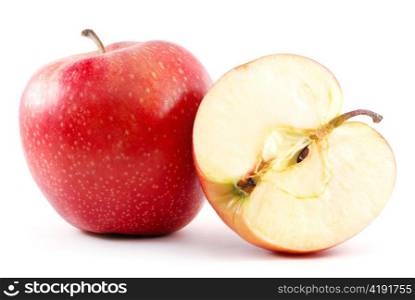 red apple and its half isolated on white