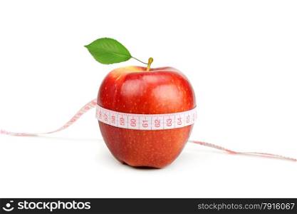 red apple and measure tape isolated on white background