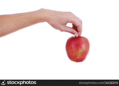 red apple in hand isolated white