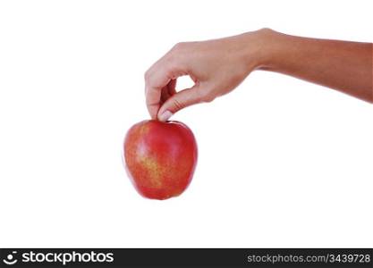 red apple in hand isolated white