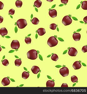 Red Apple Seamless Random Pattern on Yellow Background. Red Apple Seamless Random Pattern
