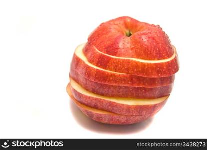 red apple slices on white background