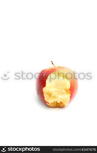 red apple with a bite taken out isolated on white background
