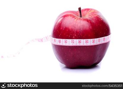 Red apple with centimeter. Loss of weight concept