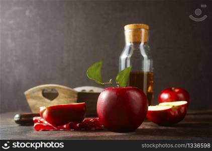 Red apples, fresh fruit. Ripe red apples on a table