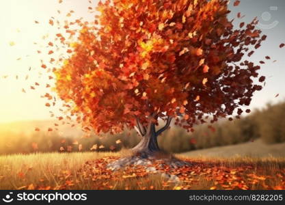 Red autumn tree. Park landscape. Generate Ai. Red autumn tree. Generate Ai