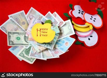 Red background of Vietnam Tet, habit, custom of Vietnamese on Tet is lucky money, a Vietnam traditional culture, child wish somebody a happy new year, receive red envelope, Tet also lunar new year
