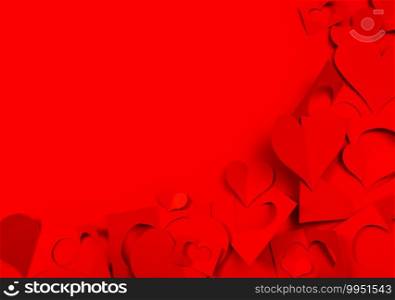 red background with paper hearts and copy space