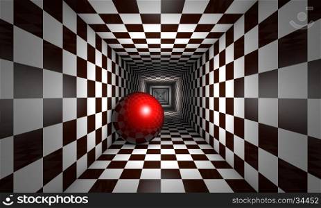 Red ball in the chess tunnel. The space and infinity.&#xA;Available in high-resolution and several sizes to fit the needs of your project.