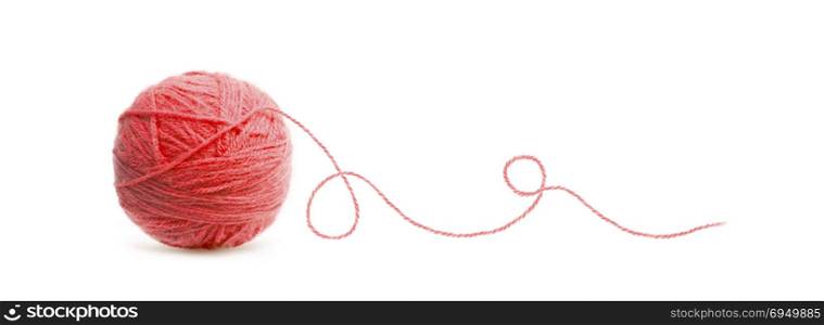 Red ball of Threads wool yarn isolated on white background