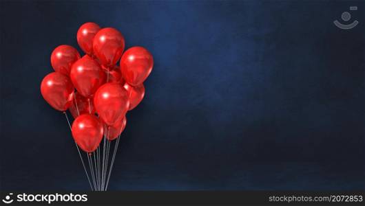 Red balloons bunch on a black wall background. Horizontal banner. 3D illustration render. Red balloons bunch on a black wall background. Horizontal banner.