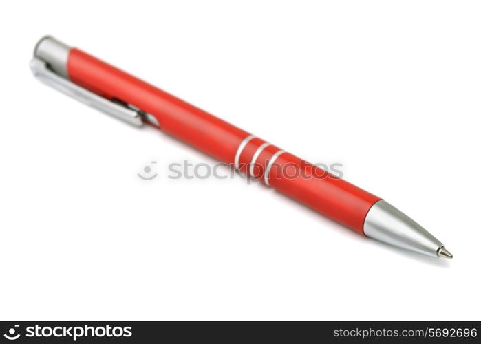 Red ballpoint pen isolated on white