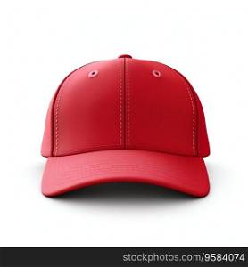 Red Baseball Cap Front View Isolated on a White Background. Generative ai. High quality illustration. Red Baseball Cap Front View Isolated on a White Background. Generative ai