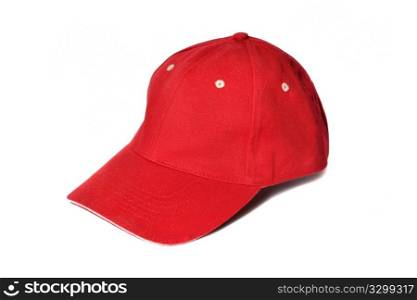Red baseball cap isolated on white