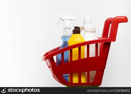 red basin with different cleaning products