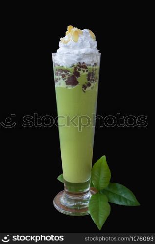 Red bean matcha green tea isolated on black background, clipping path