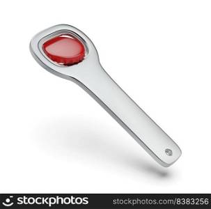 Red beer cap and silver bottle opener on white background