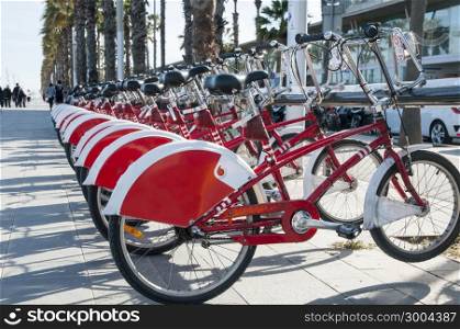 red bicycles in Barcelona for walking