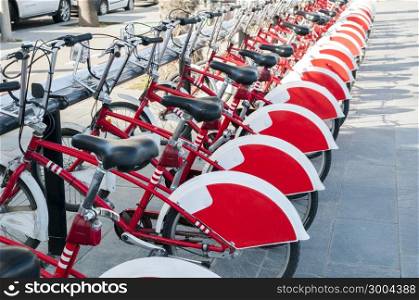 red bicycles in Barcelona for walking
