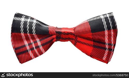 Red black plaid bow tie isolated on white