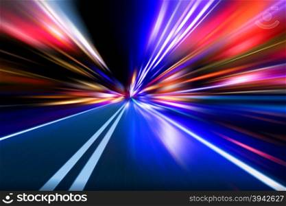 red blue acceleration speed motion on night road