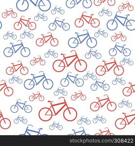 Red Blue Bicycle Silhouette Seamless Pattern on White Background. Red Blue Bicycle Silhouette Seamless Pattern