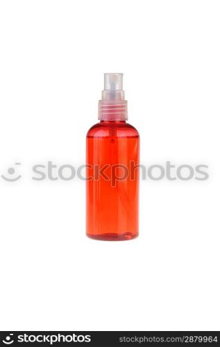 red bottle of shampoo isolated on white