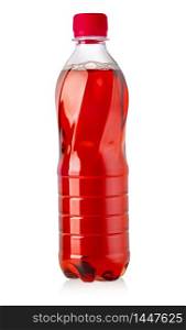 red bottle with tasty drink isolated on white with clipping path