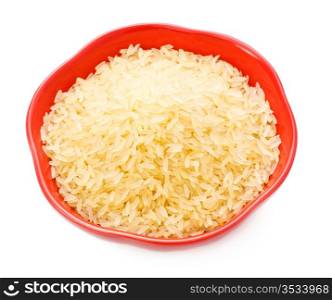 red bowl with rice isolated on white