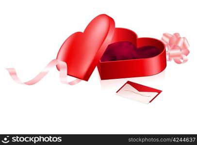 Red box in heart shape. Illustration on white.