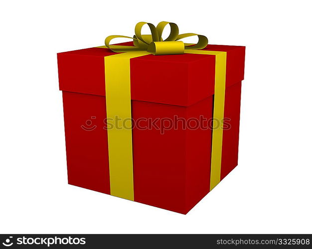 Red boxed present with yellow ribbon